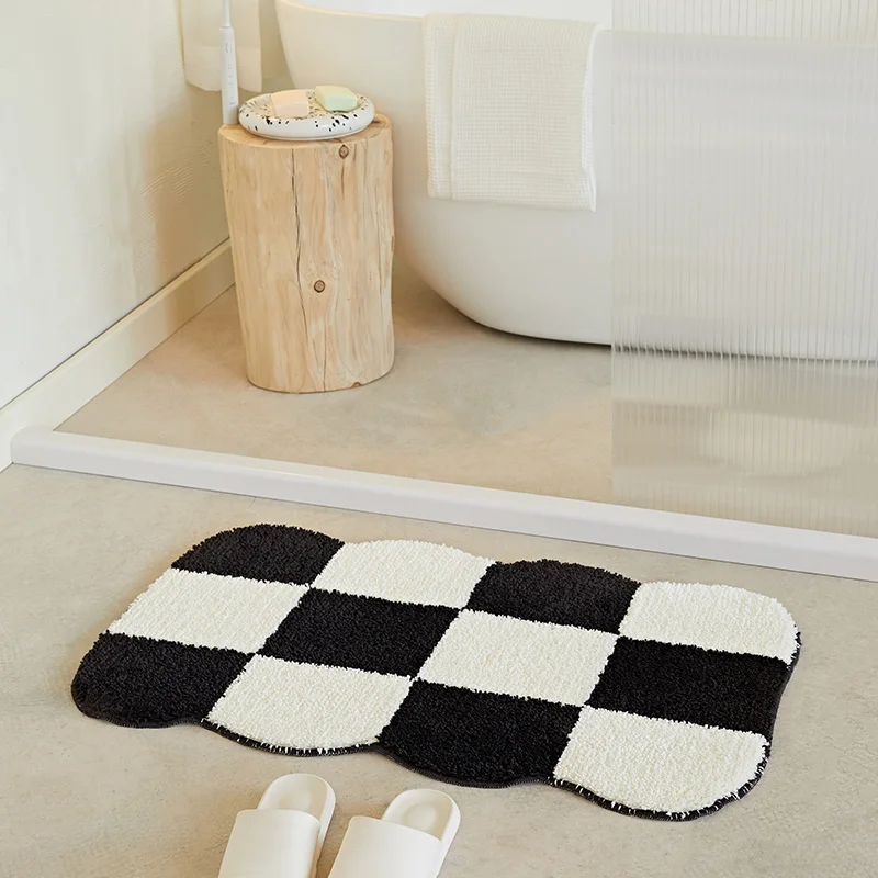 

Tufting Grids Bathroom Mat Soft Fluffy Geometric Rug Bedroom Carpet Function Home Entrance Floor Pad Aesthetic Room Decor