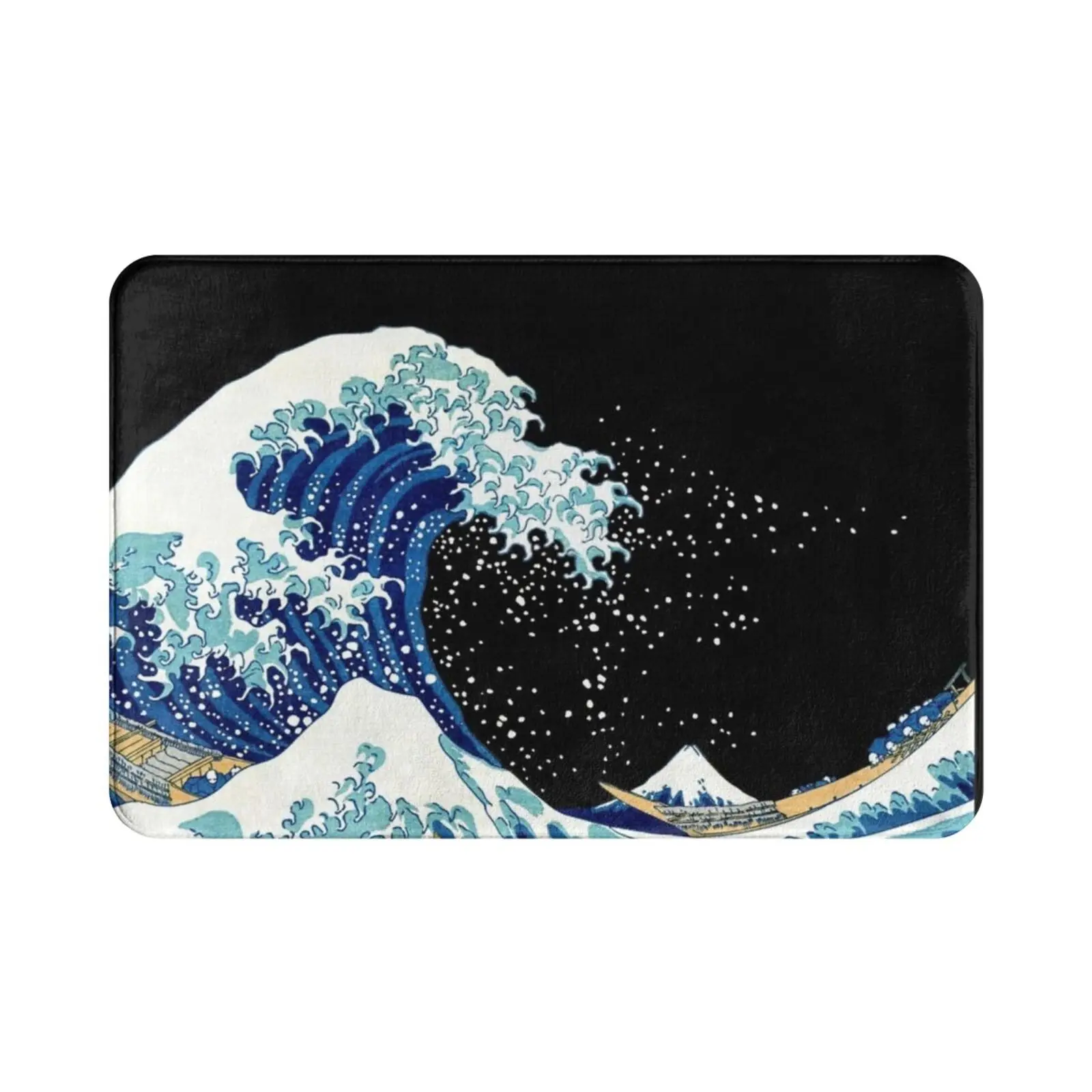 Great Wave : Kanagawa Black Background Carpet Mat Rug Cushion Soft Non-Slip Great Wave Kanagawa Black Background Night