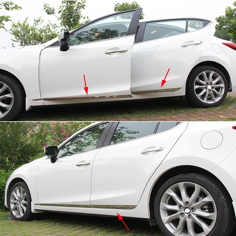 

4PCS ACCESSORIES FIT FOR MAZDA 3 AXELA 2014 2015 2016 CHROME DOOR SIDE LINE LINING GARNISH BODY MOLDING TRIM COVER GUARD STRIPS