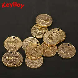 Brass 12 Zodiac Animals Coin Pendants Tiger Rabbit Rat Horse Sheep Dragon Snake Monkey Chicken Dog Pig Tag Car Keychain Hangings