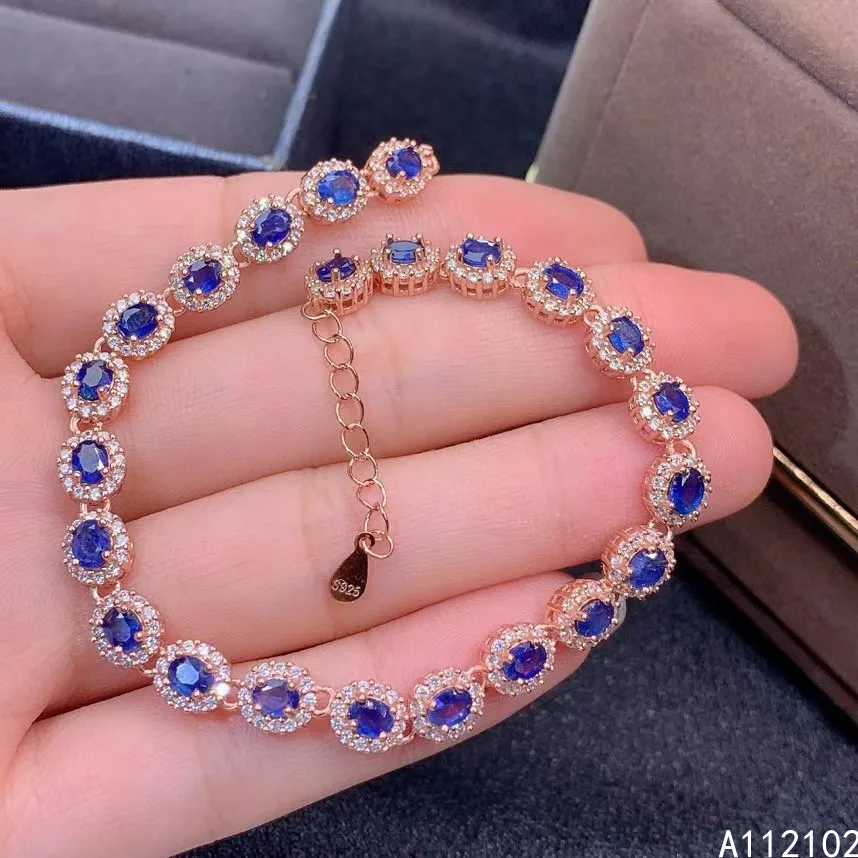 

KJJEAXCMY fine jewelry S925 sterling silver inlaid natural sapphire Girl noble hand Bracelet Support test Chinese style new