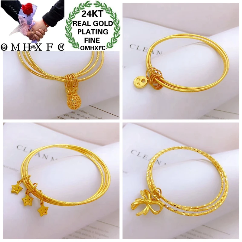OMHXFC оптовая продажа YM02 Европейская мода женский день рождения свадебный подарок винтажный 3-слойный Звездный бабочка 24KT золотой браслет