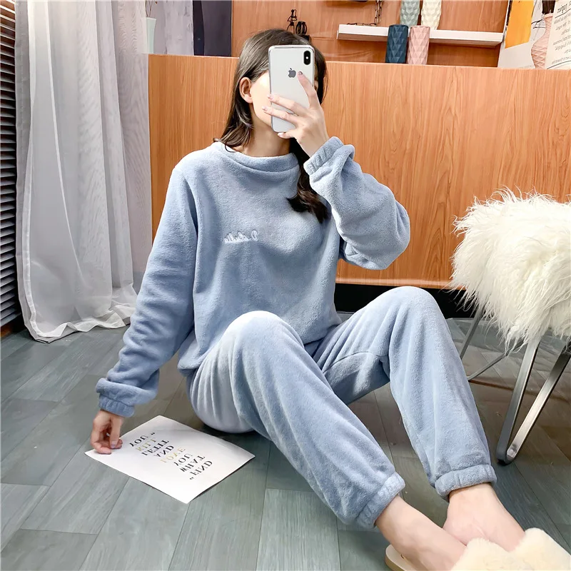 Coral Velvet Warm Couple Pajamas Winter Thick Flannel Lounge Wear Women Plus Size Loose Homewear Men O-Neck Casual Sleepwear Set