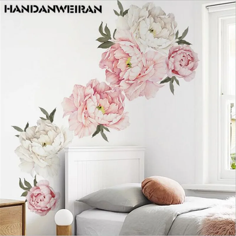 Art Nursery Decals For Living Room Interior Decoration Wall Sticker Luxury Peony Rose Flowers Print Removable Wallpaper Stickers