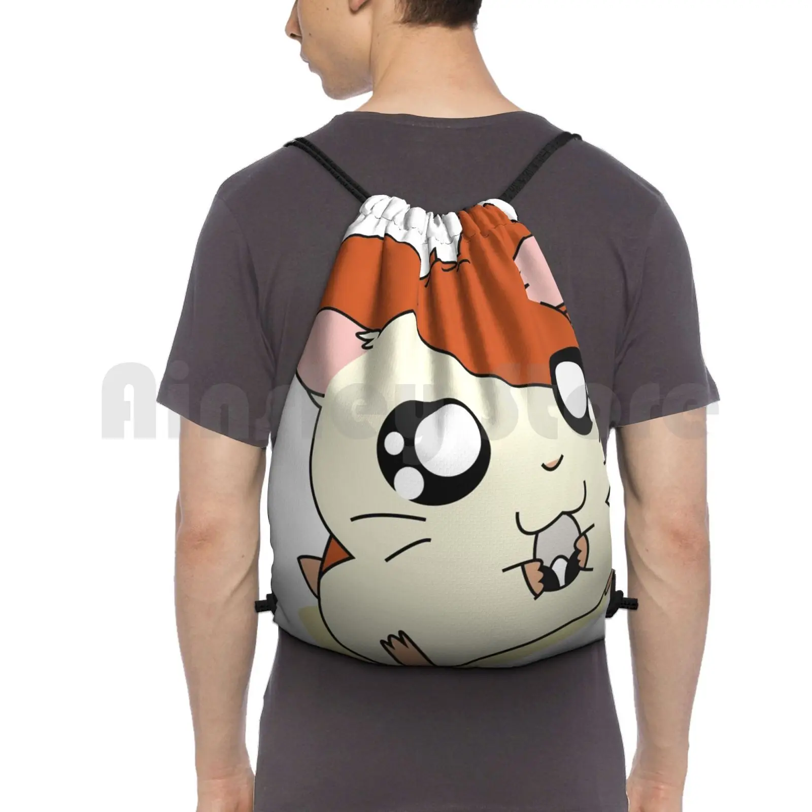 Hamtaro Backpack Drawstring Bag Riding Climbing Gym Bag Hamtaro Anime Manga Kids Cartoons Cute Hamster