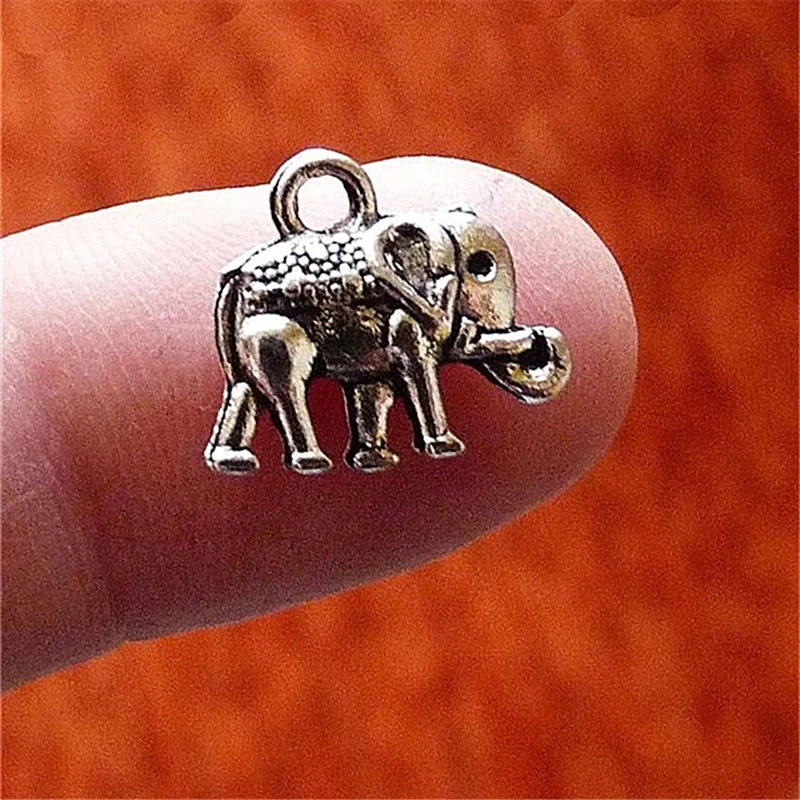 12X Elephant Charms, Cute Elephant Pendants, Antique Silver Color Charms, Metal Charms, 2 Side Animal Charm for Bracelet 14X12mm