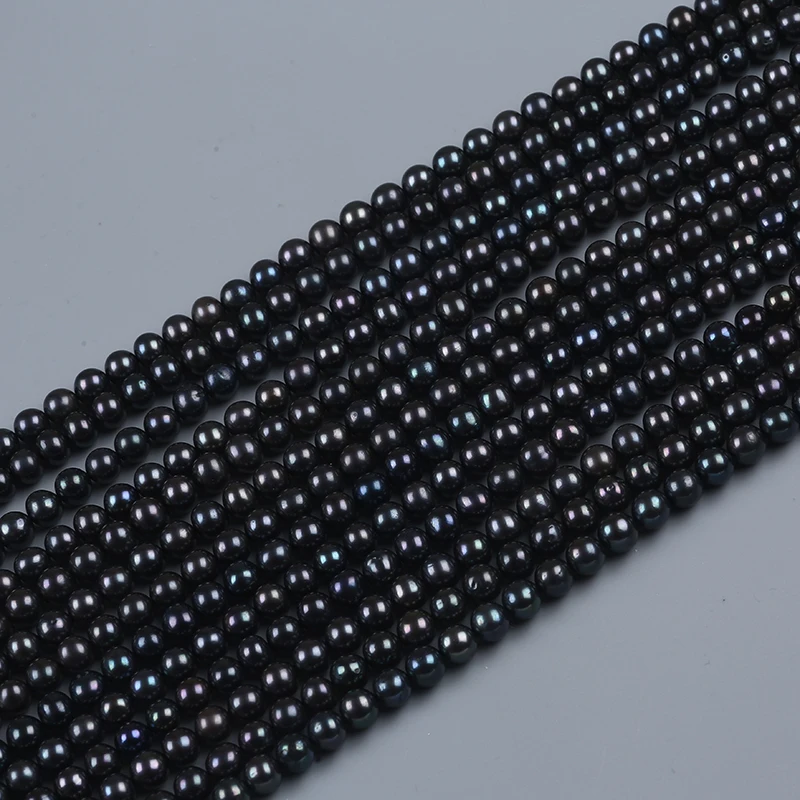 Black 7-8mm Round Loose Freshwater Pearl Beads Strand