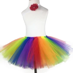 Rainbow Baby Tutu Skirt Girls Ballet Tulle Pettiskirts Underskirts with Red Flower Headband Kids Birthday Party Costume Skirts