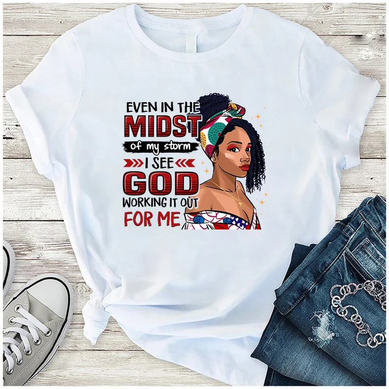 Black Girl Heat Transfer Patch Afro American Women Thermal Sticker On Clothing DIY T-Shirt Hoodies God Work It Out For Me Patch