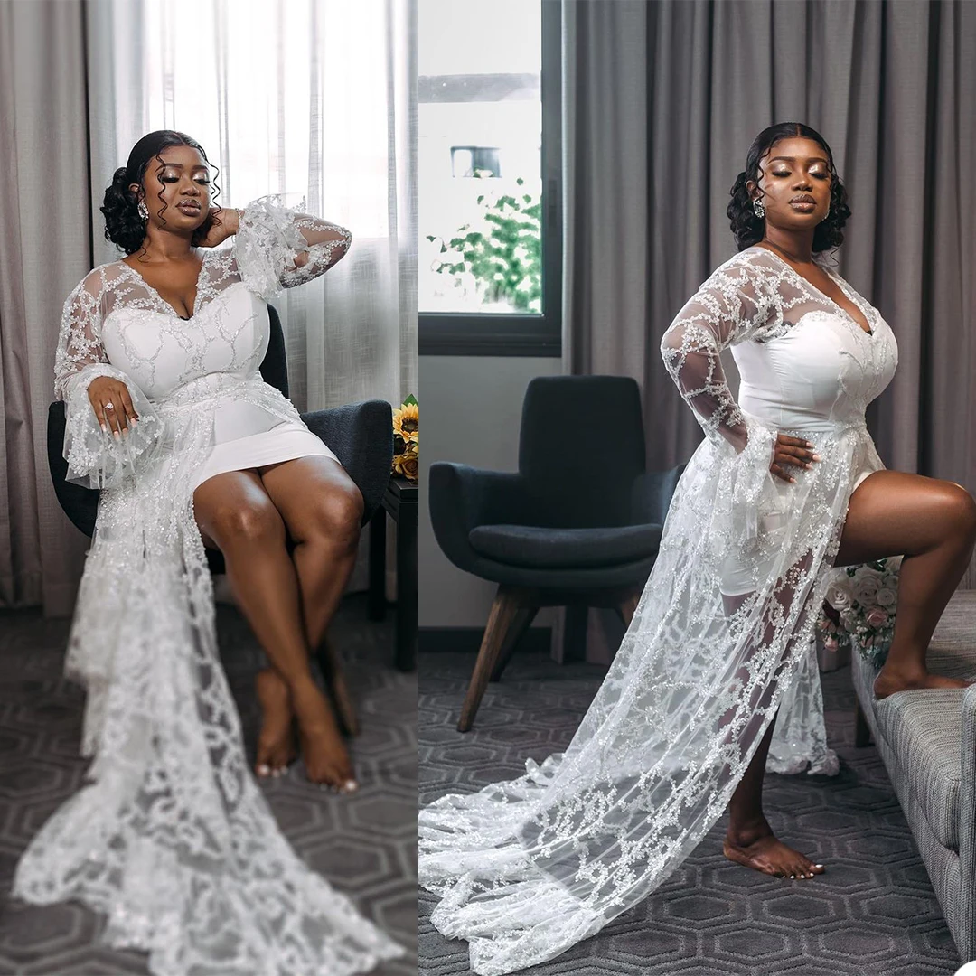 

Sexy Lace Maternity Dress For Photoshoot Custom Made White Floor Length Night Gown Pregant Women Wedding Bridal Party Bath Robe