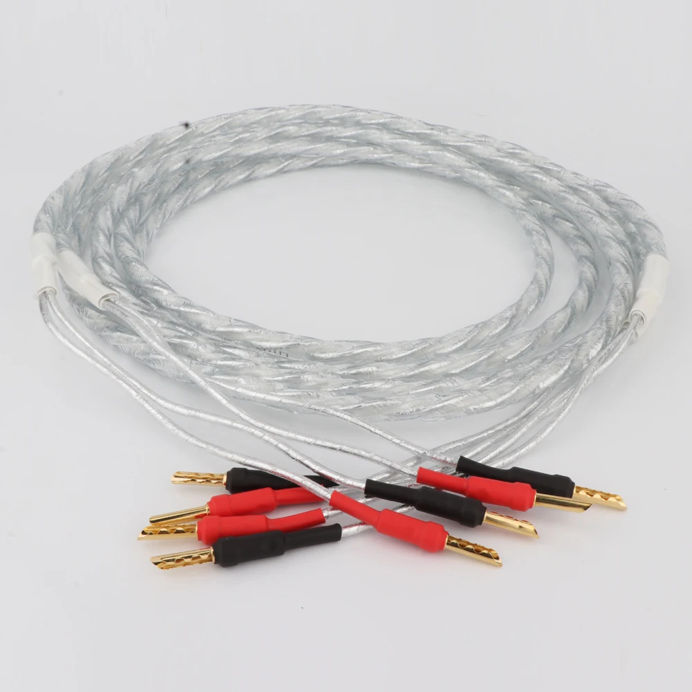 Preffair 155/0.1 silver plated x2 core + rubber strip Speaker Cable with Gold Plated Banana To Banana Plug Loudspeaker Cable