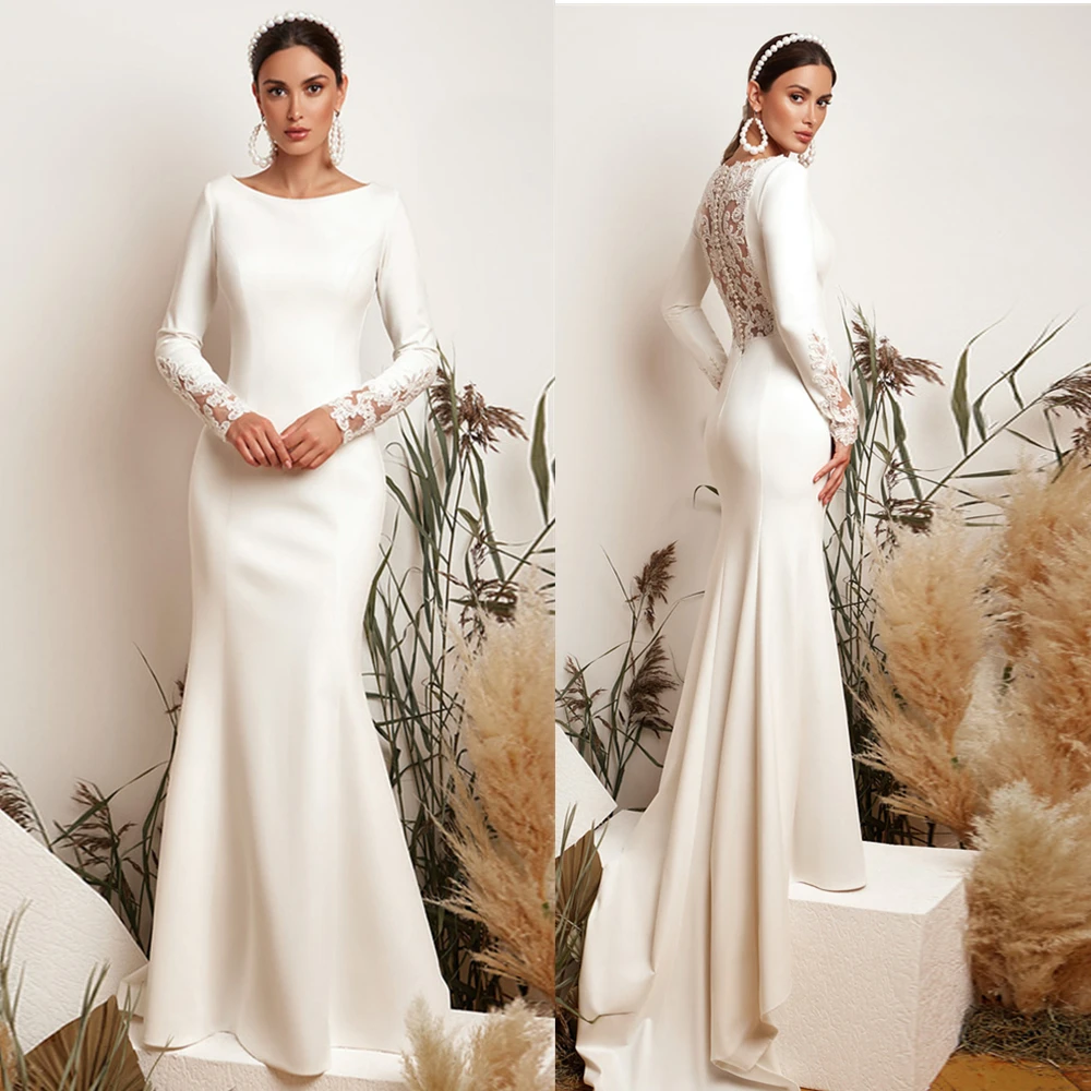 vestido de noiva Saudi Arabic Mermaid Wedding Dresses Back Appliques Long Sleeves robe de mariée Bridal Gowns свадебное платье