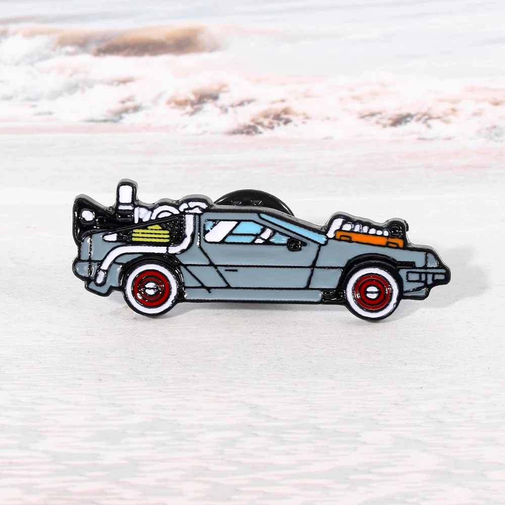 Back To The Future Delorean Sports Car Hard Enamel Pins A Family Travels With Metal Brooches Hat Bag Badge Lapel Jewelry Gifts