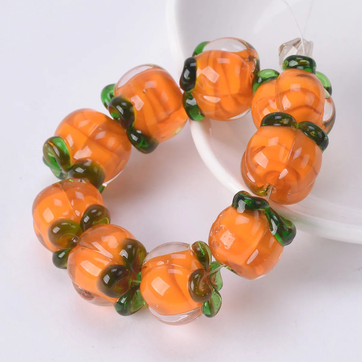 12mm Round Orange Persimmon Shape Handmade Lampwork Glass Loose Beads for Jewelry Making DIY Crafts Findings