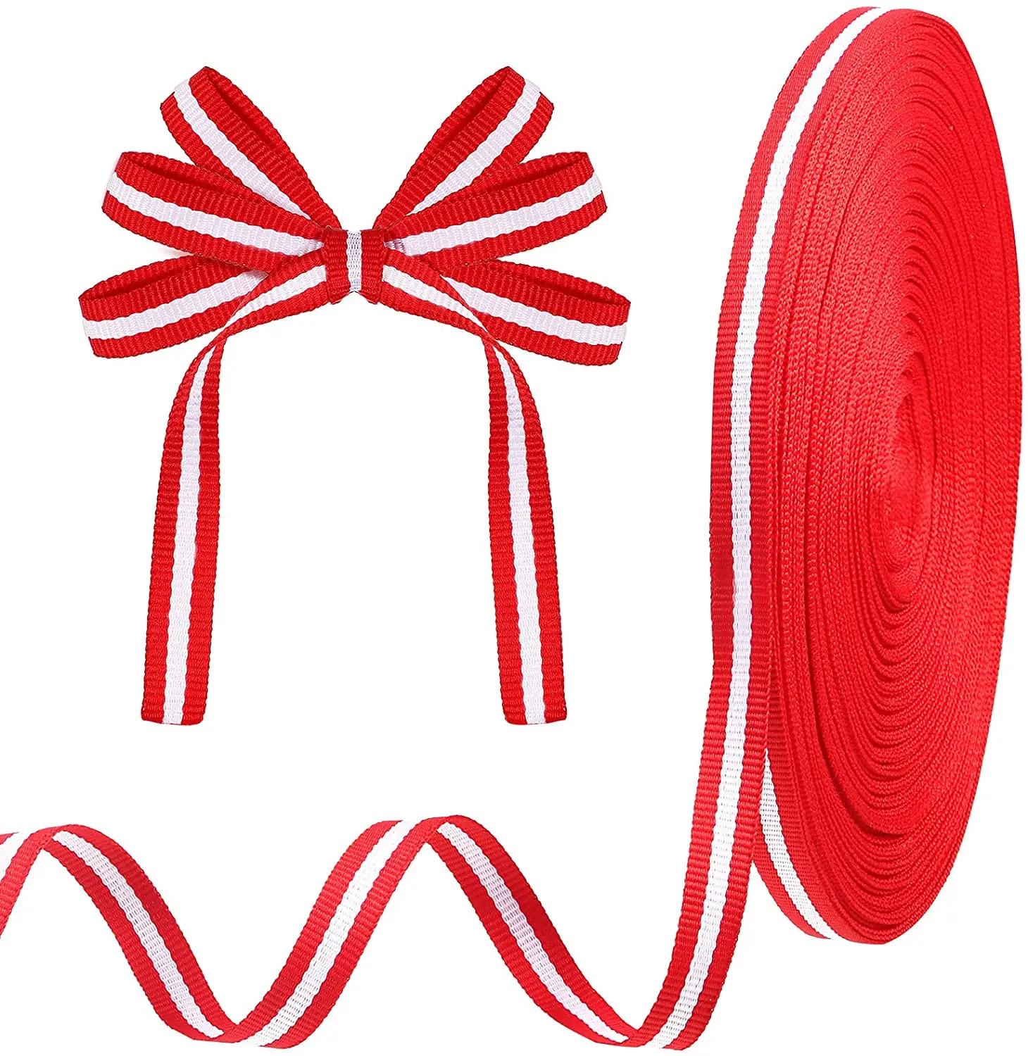 50 Yards 10MM 15MM 20MM 25MM Red White Striped Grosgrain Ribbon Wrapping Embellishments Party Decoration DIY Craft Packaging