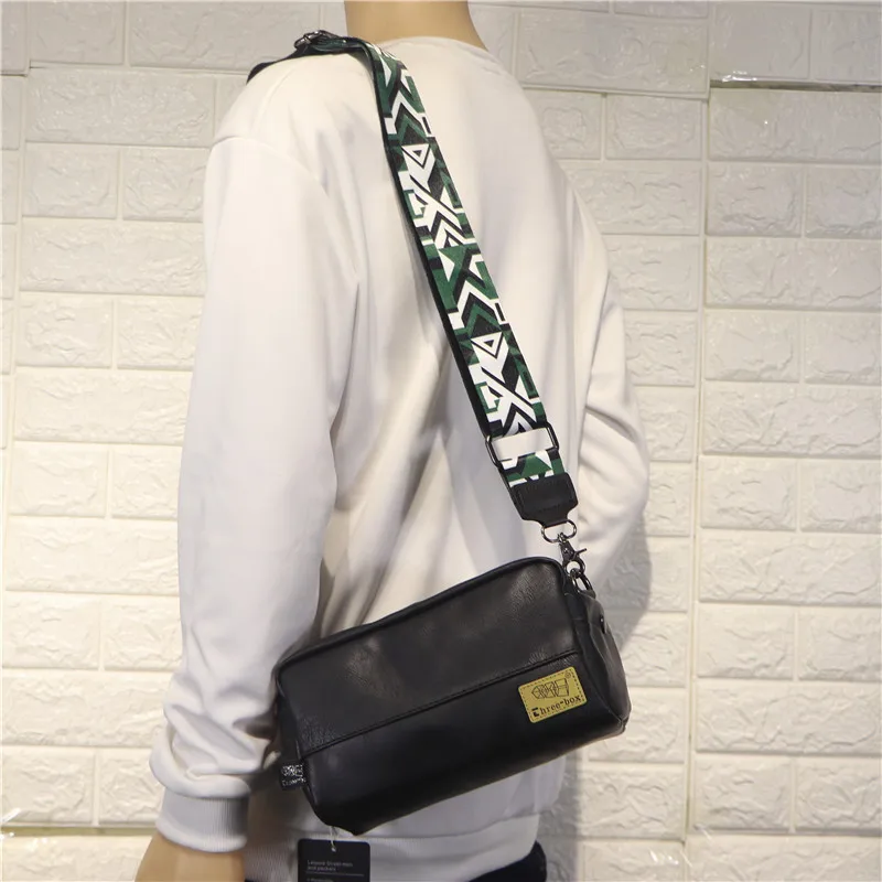 Casual Men Crossbody Bag Phone Pocket ribbon Messenger Bag Leather Shoulder Handbag Simple Design Male Small Black Sling Bags