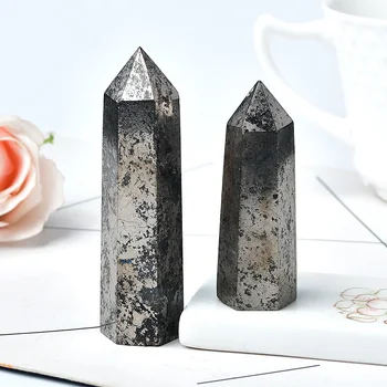 천연 적철광 크리스탈 포인트 치유 돌 오벨 리스크 Pyrite 석영 지팡이 아름다운 장식 홈 장식 에너지 돌 피라미드  Best5