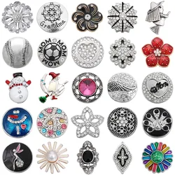 6pcs/lot Snap Buttons Jewelry Crystal Flower Wing Heart Metal Fit 18mm Snap Button Bracelet Jewelry DIY Accessories
