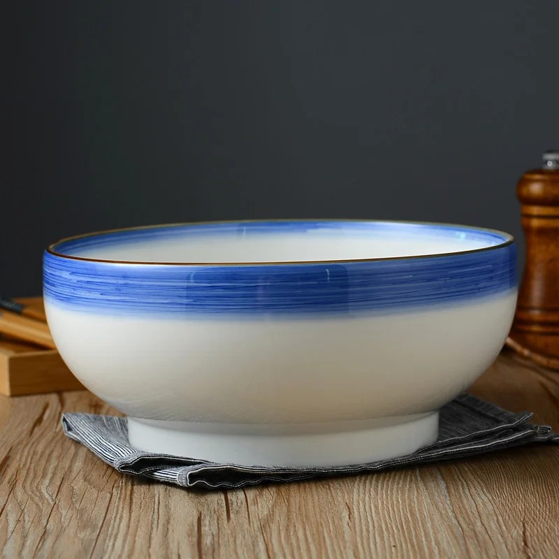 Blue and White Porcelain Noodle Bowl Ceramic Large Bowl Serving Bowls Chinese Dessert Bowl Round Pots Ramen Plates and Bowls