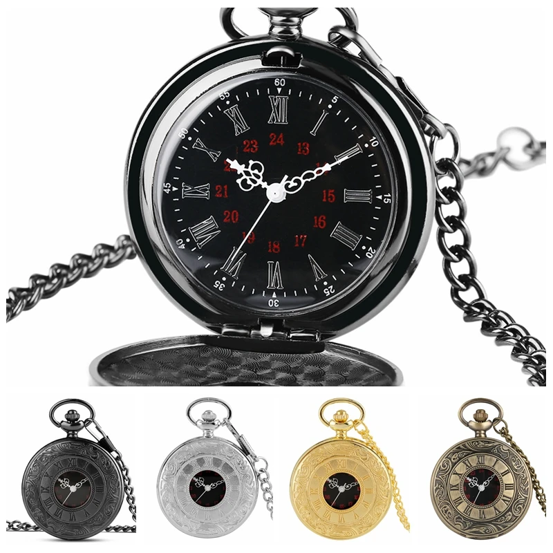 Antique Retro Roman Numeral Display Quartz Pocket Watch Fashion Silver Gold Necklace Pendant Clock Christmas Gifts for Men Women