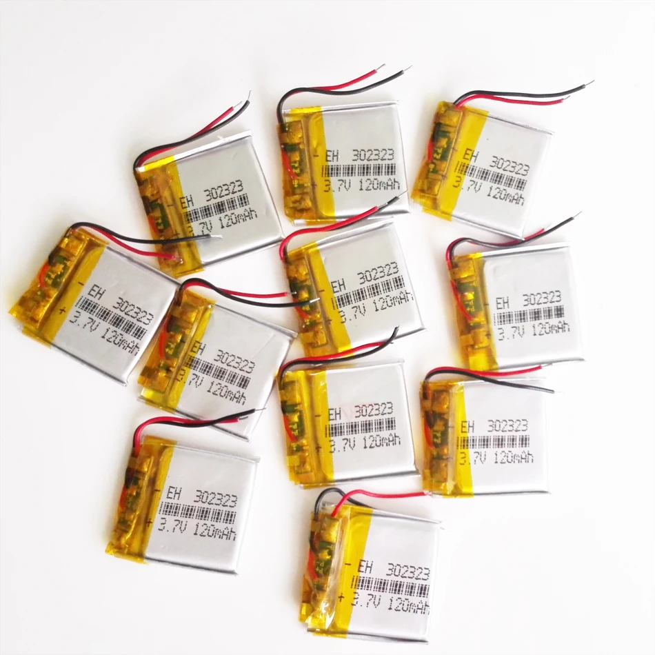 10 PCS 3.7V 120mAh Lithium Polymer LiPo Rechargeable Battery 302323 For Mp3 GPS Bluetooth Headphone Recorder Smart Watch Bracele