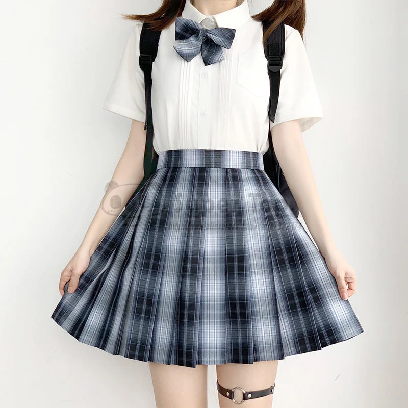 [Scorpio] Langarm JK Uniform Weibliche Voller Anzug Sommer Herbst Weißes Hemd Original Plaid Gefaltete Rock Schule Mädchen kleidung