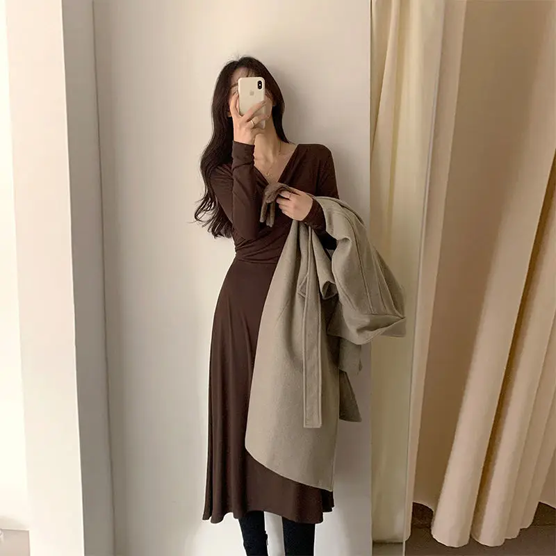 Elegant Cotton Clothing Chic Sweater Dress Women Warm Dresses Thick Casual Woman Autumn Korean Knitted 2022 Solid Winter Vestido