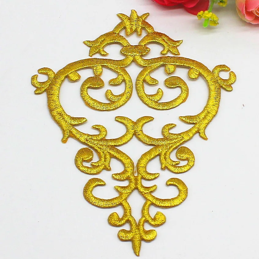 1 Piece Iron on Patch Gold Embroidered Patches For Cosplay Clothes 14*10cm