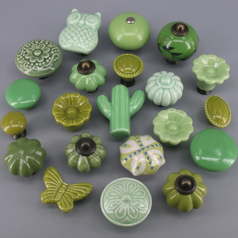 1pcs Assorted geen color Ceramic Drawer Knobs Dresser Cabinet Cupboard Wardrobe Pull Handles Door Knobs Vintage style