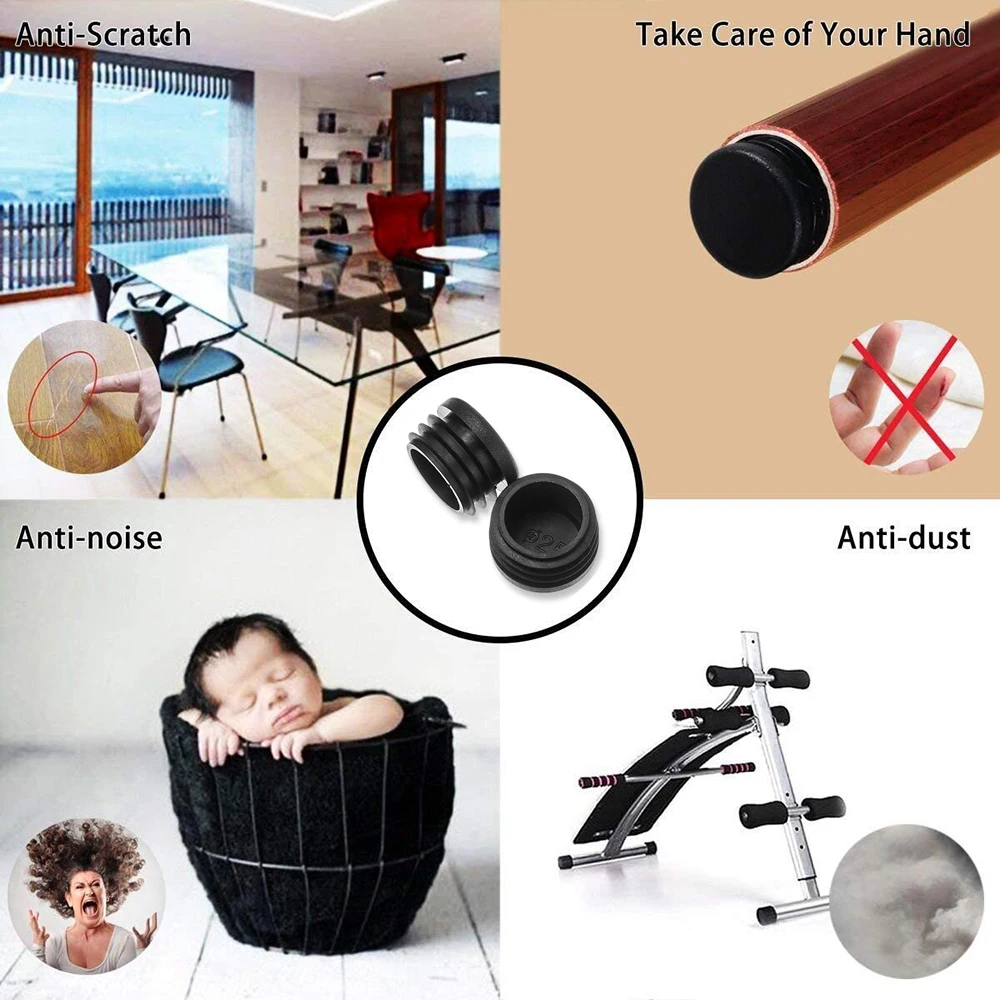 10pcs Black Plastic Round Chair Leg Caps Anti-slip Pad Non-Slip Furniture Feet Floor Covers Blanking End Caps Furniture Accessor image 3