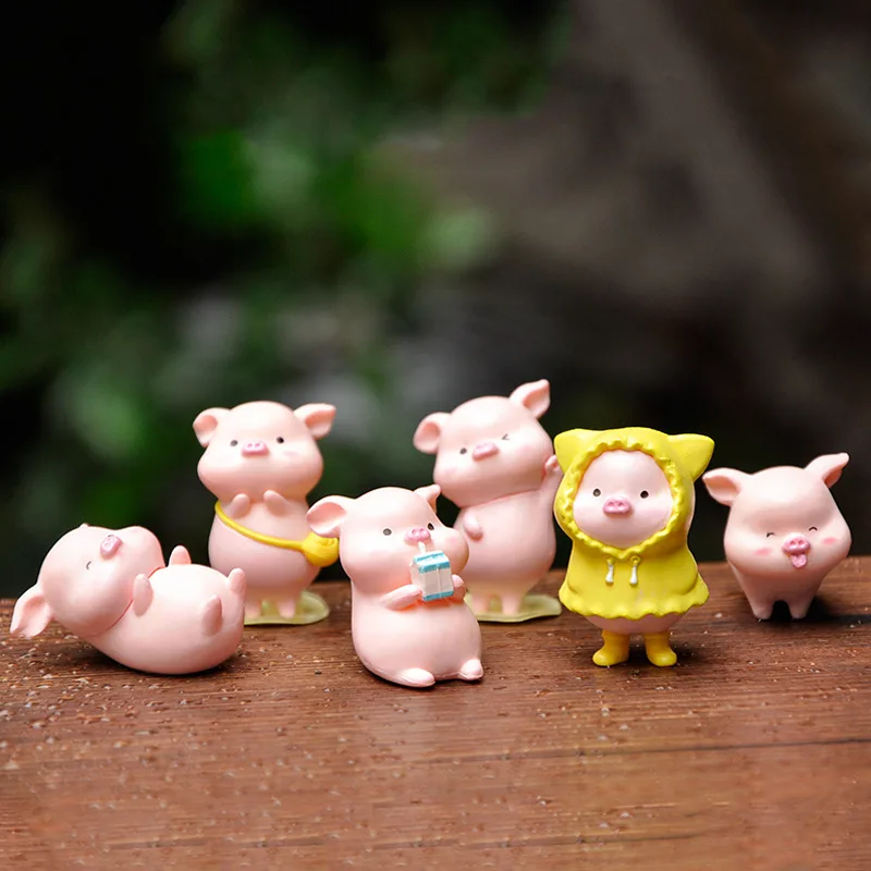 6pcs Cute Little Pig Doll Ornaments Little Pig Desktop Cake Decoration Car Decoration Micro Landscape DIY Home Decorations