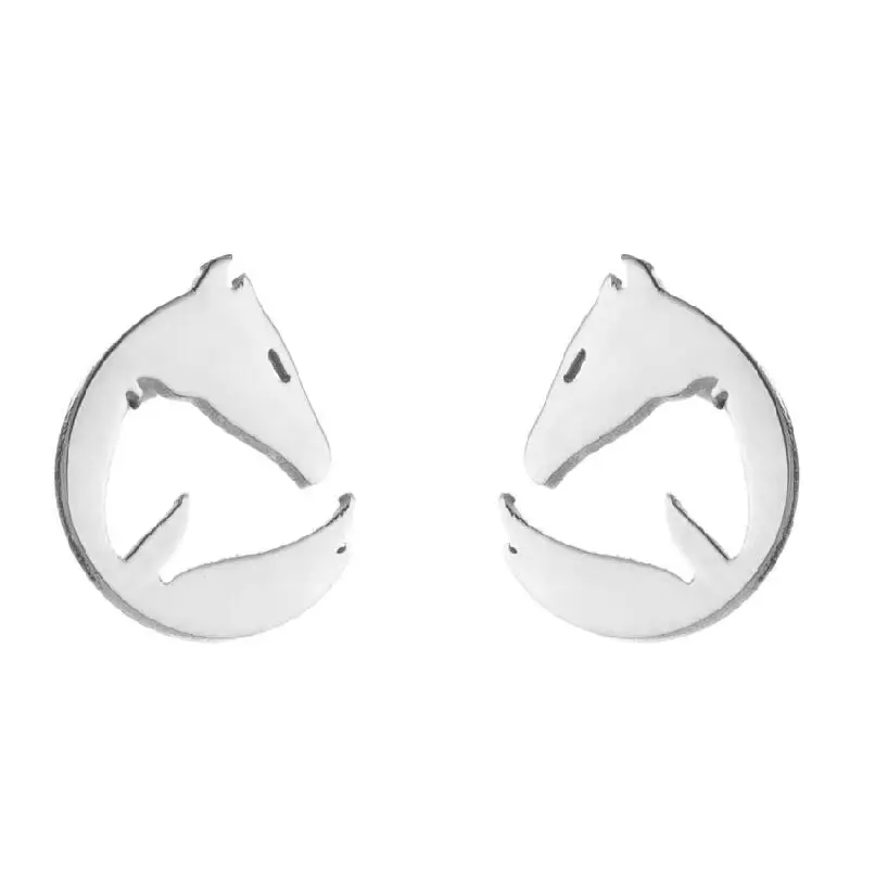 Cute Stainless Steel Horse Earrings Minimalist Long Tail Horse Head Stud  Bijoux Pendientes Tiny Ear Accessory Orecchini Aros