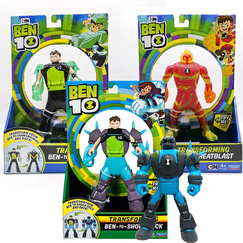 Genuine Ben10 Action Figure Ben Tennyson Transform Shock Rock Diamondhead Heatblast PVC Model Toy Collections