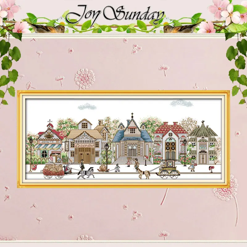 Street View (5) Patterns Counted Cross Stitch Set DIY 11CT 14CT 16CT Stamped DMC Cross-stitch Kit Embroidery Needlework Crafts