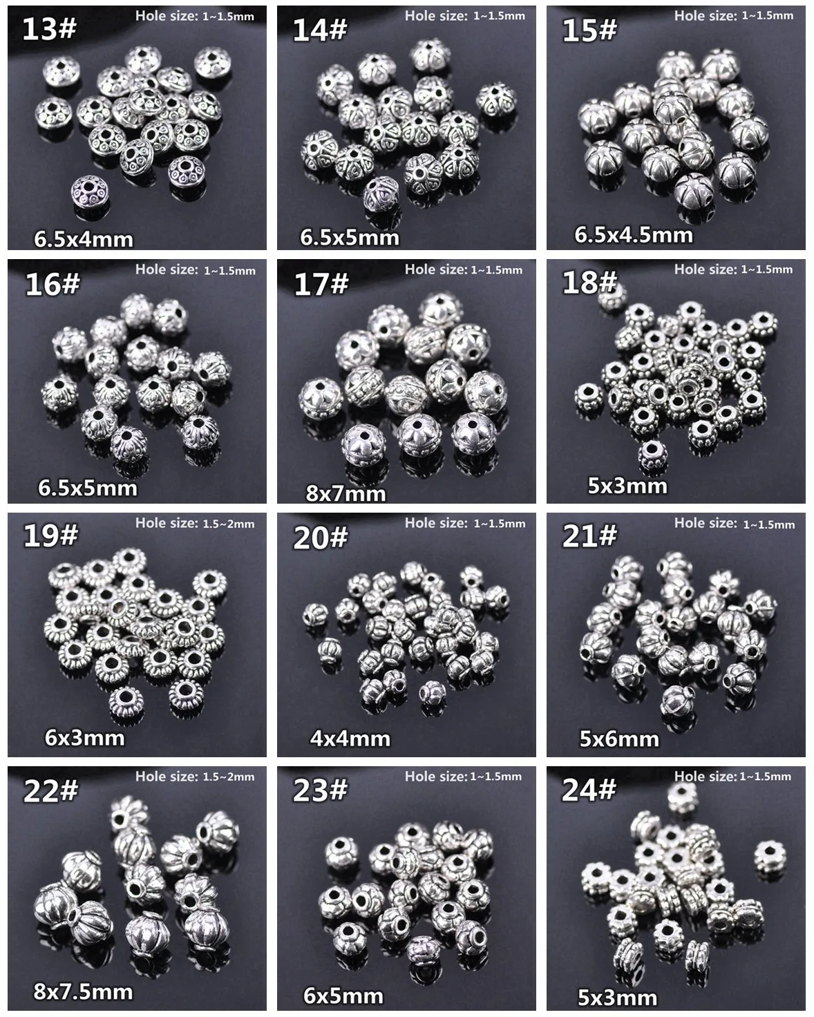 Tibetan Silver Color Metal Alloy Loose Crafts Beads Lot for DIY Earring Necklace Bracelet Jewelry Making Findings