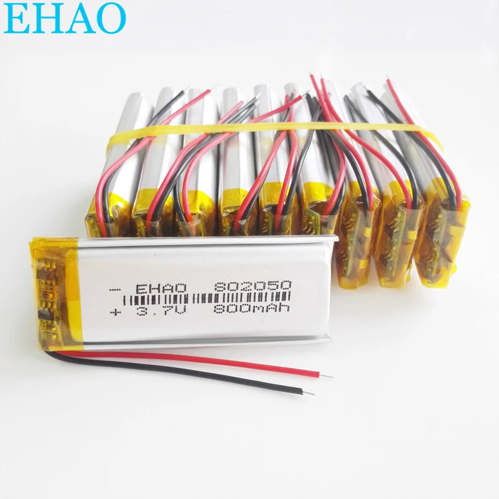 

Wholesale 10 PCS 3.7V 800mAh 802050 Lithium Polymer LiPo Rechargeable Battery For Mp3 Headphone PAD DVD E-book Bluetooth Headset