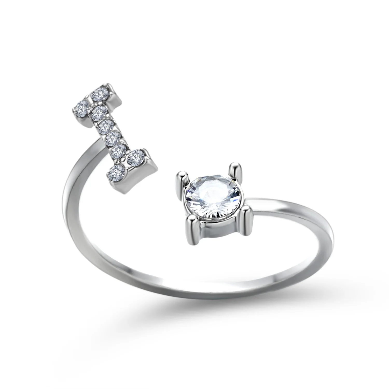 Kreative A-Z Alphabet 26 Brief Ringe Personlity Initial Name Offene Ringe Silber Farbe Strass Finger Ring Partei Schmuck Geschenk – Detail 10