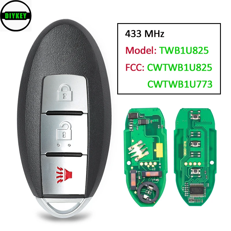 

DIYKEY FCC ID: CWTWB1U825 / CWTWB1U773 for Nissan Cube Armada 2017 2018 Remote Car Key Fob FSK 433MHz ID46 Model: TWB1U825