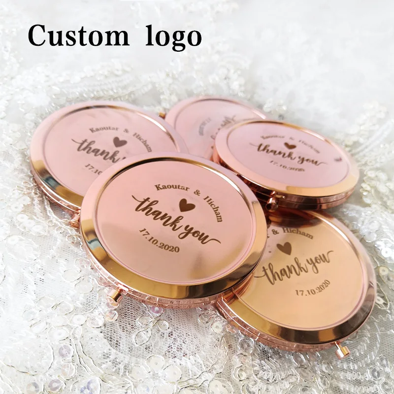 Decorative mirrors Personalized Bride Compact pocket mirror for women Rose Gold Crystal Makeup Mirror Bridesmaid Wedding Gift