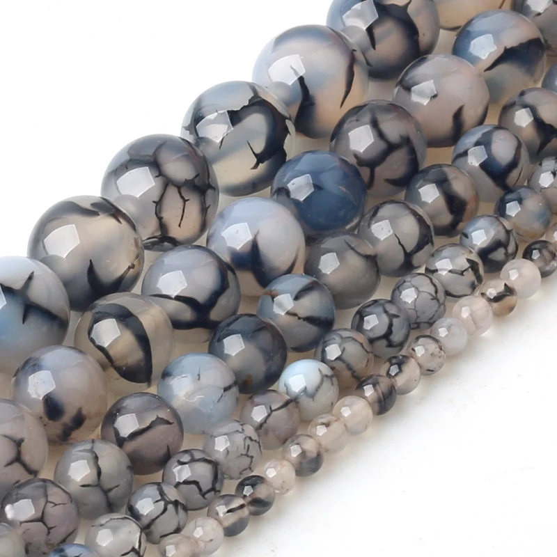 Wholesale Natural Black Dragon Veins Agates Stone Beads For Jewelry Making DIY Bracelet Necklace 4/6/8/10/12 mm Strand 15''