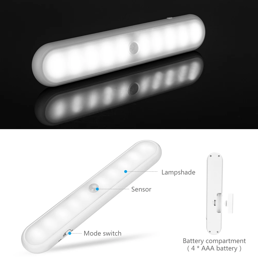 Coquimbo 10 LEDs PIR Motion Sensor Cabinet Light 3*AAA Operated Light Sensor Smart Light Human Infrared Night Light