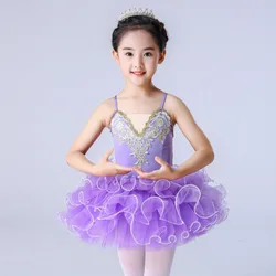 Pink Sequins Ballet Dress For Toddler Kids Girls Tutu Ballet Child Contemporary Dance Costumes Figure Skating Dress Ballerina