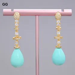 G-G Teardrop Turquoise Blue Sea Shell Pearl Yellow Gold Plated Earrings For Women