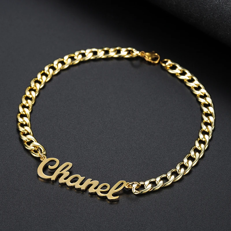 Classic Personalized Stainless Steel Custom Name Gold Plated Do Not Fade Bracelet Cuban Chain Unisex Bracelet Anniversary Gift