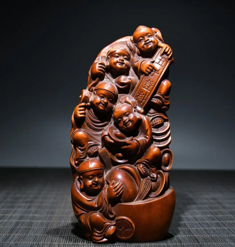 

Archaize seiko Hand-carved boxwood recruit wealth five child household decoration crafts statue