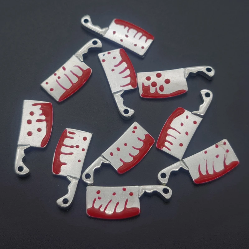 10pcs Halloween Zinc Alloy Silver Color Chef Cleaver Charms Kitchen Knife Pendants for DIY Bangle Bracelet Findings