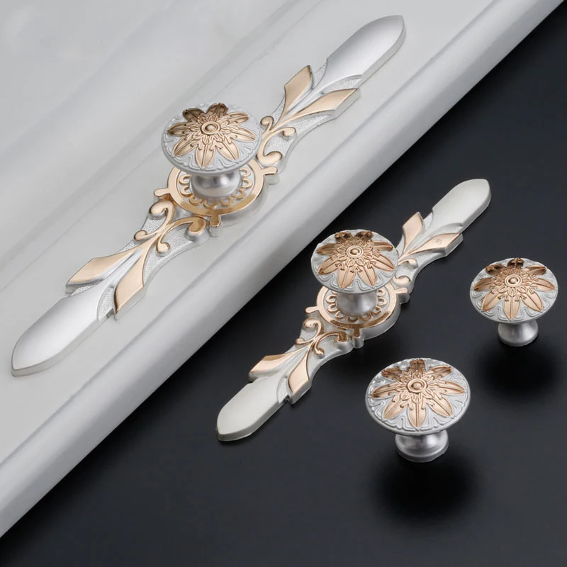 Luxury European Style Gold And Silver Decorative Furniture Cabinet Wardrobe Door Handle Zinc Alloy Drawer Flush Hardware Knobs