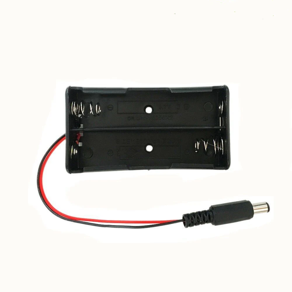 

20pcs/lot 7.4V 18650 Battery Storage Box Case Plastic Holder 2 Slots With Wire Leads &DC Connector For 2 x 3.7V 18650 Batteries