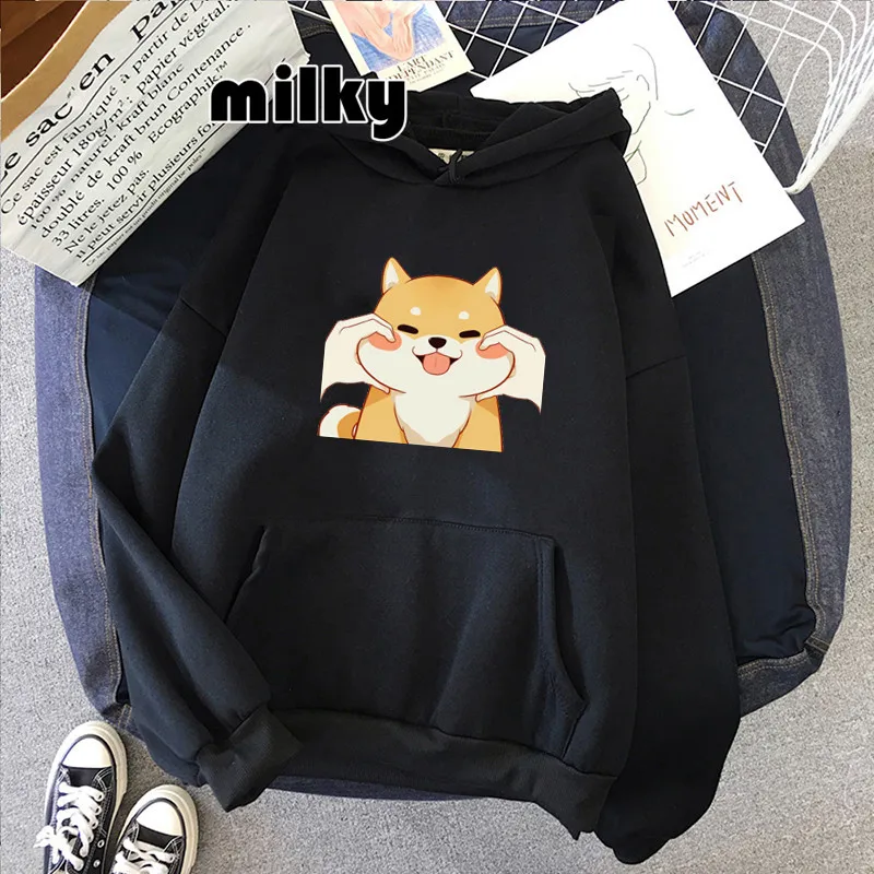 K Pop Kawaii Corgi Dog Print Hoodies Women Autumn Japanese Streetwear Hoodie Cartoon Graphic Sweatshirt Harajuku Hoody Pullover