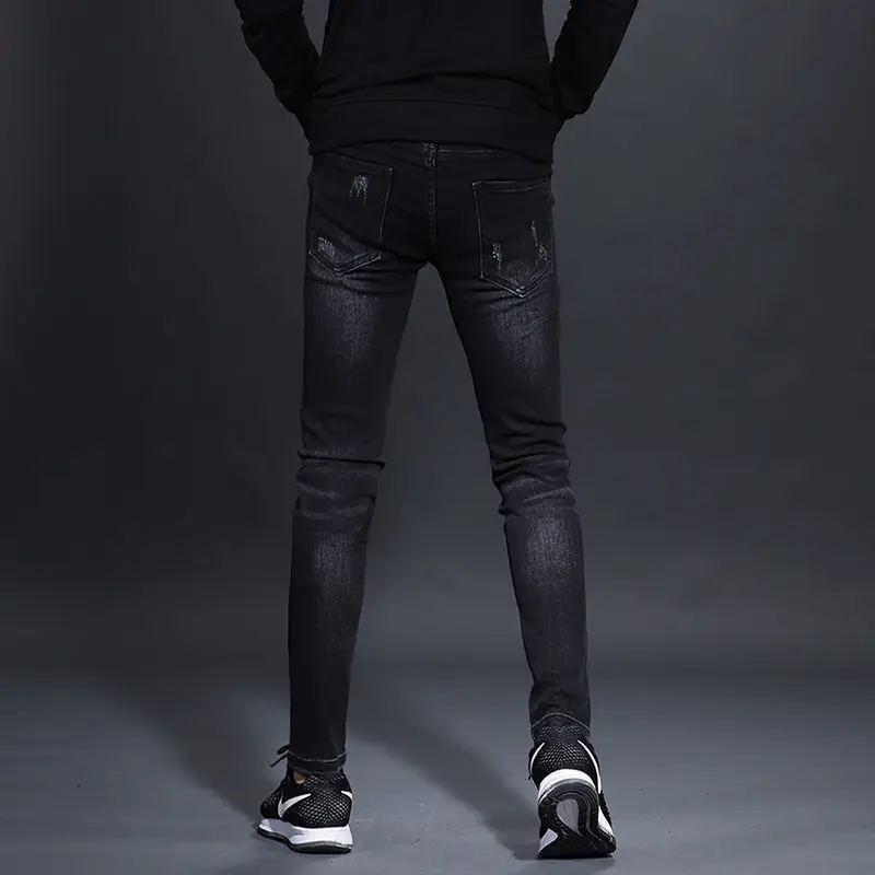 Korea Version Men’s Noble Black Jeans, High Quality Slim Stretch Jeans,Light Luxury Casual Jeans,Sexy Stylish Street Jeans;